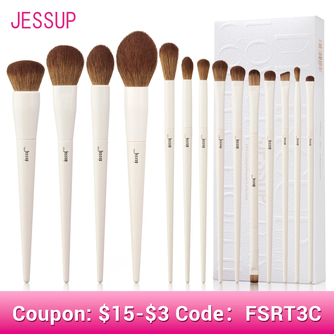 Jessup Makeup Brushes 10-14pc Makeup Brush Set Synthetic Foundation Brush Powder Contour Eyeshadow Liner Blending Highlight T329