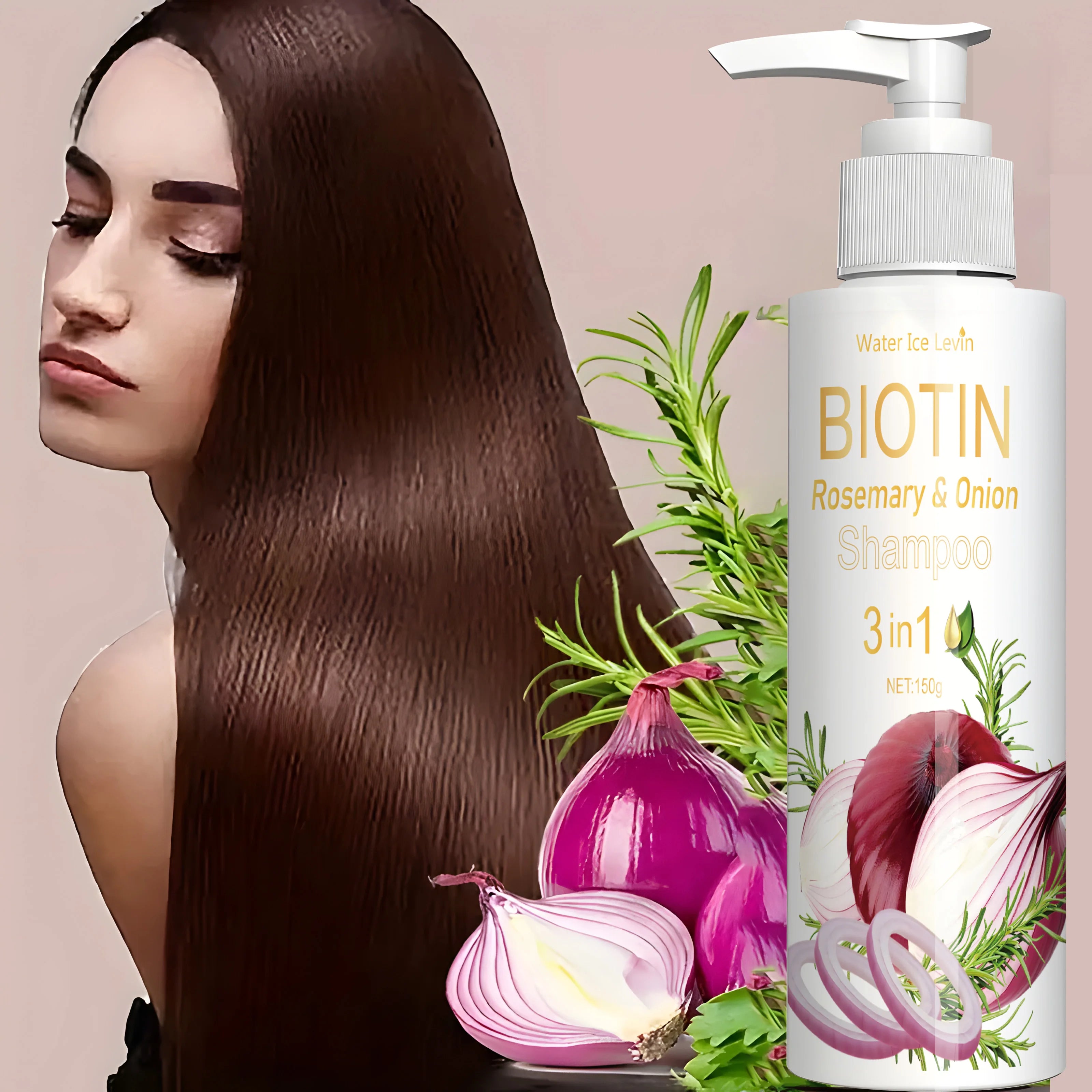 Biotin Rosemary & Onion 3 in 1 shampoo to strengthen hair roots, scalp repair, anti-thinning, moisturizing, thickening hair care