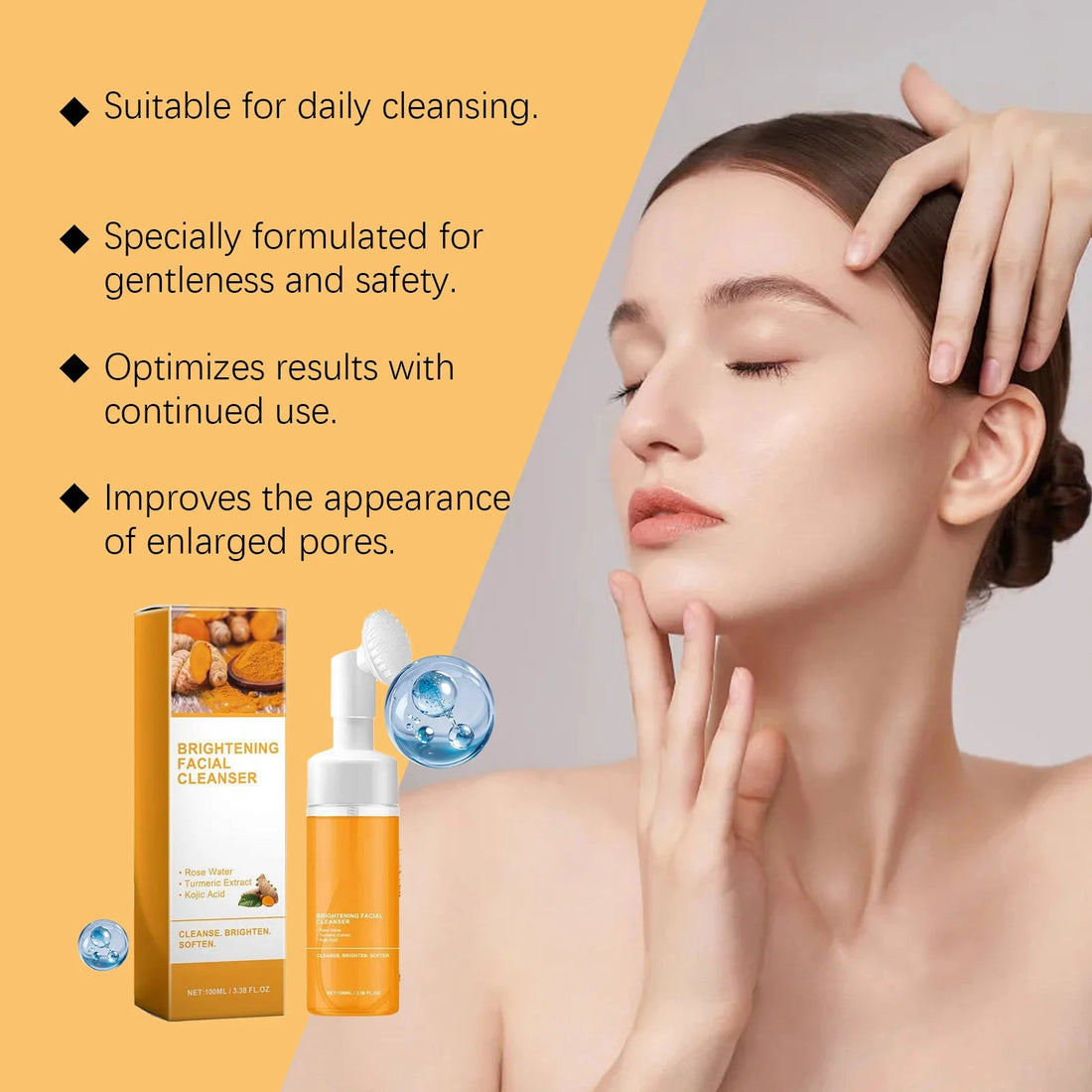 Turmeric Cleansing Mousse Anti Pimple Improves Dark Spot Oil Control Blackhead Remover Brighten Deep Hydrating Face Cleanser Halalzen