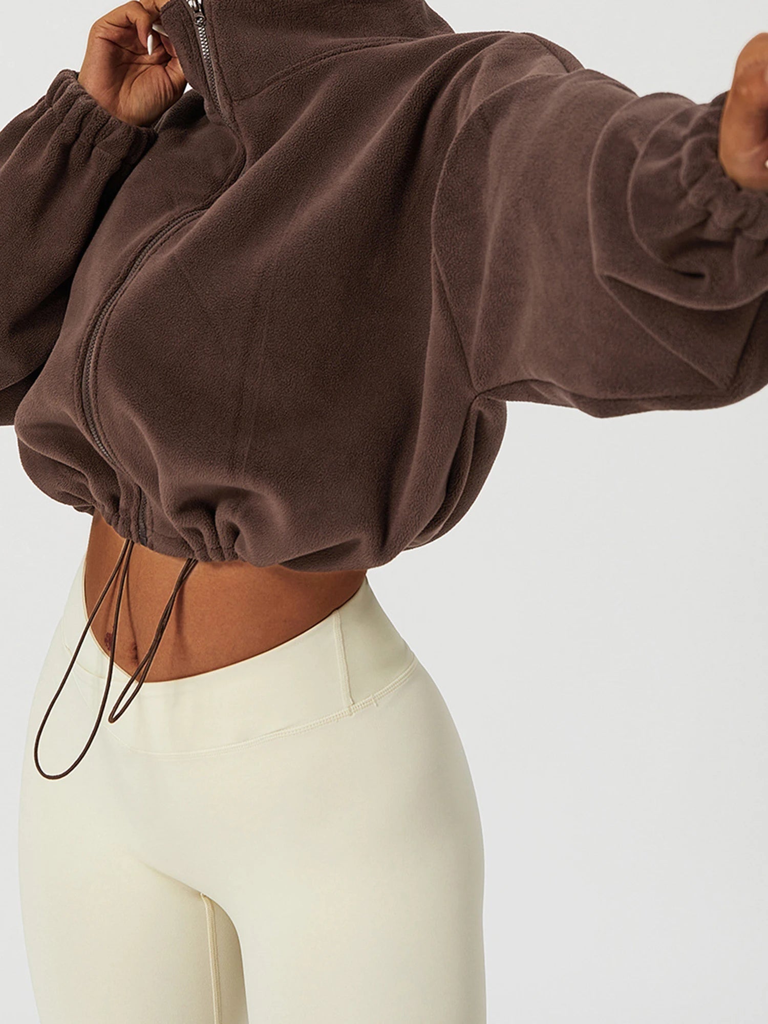 Ladies Cozy Fleece Coat Stylish Full Sleeve High Neck Zipper Closure Coat Autumn Winter Outerwear Trendy Warm Jacket