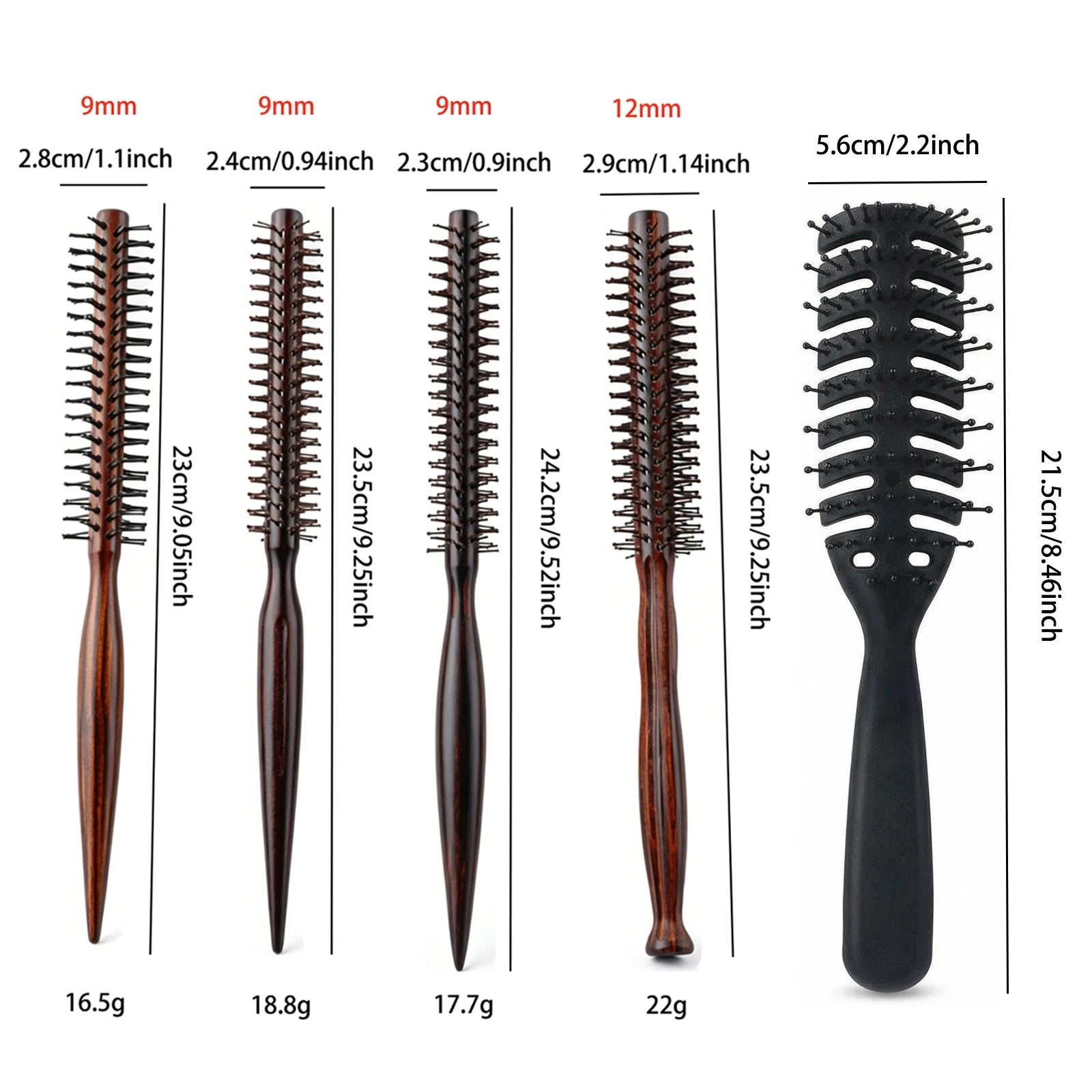 2Pcs Professional Salon Hair Styling Brush Wooden Round Brush Set Vent Brush Detangling Volumizing Hair Brush Barber Home Use