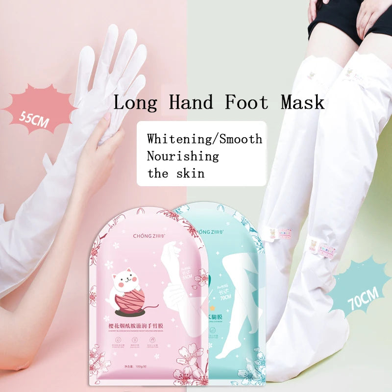 2pair 70cm Long Hand And Foot Mask Cherry Blossom Niacinamide Moisturizing Moisturizing Exfoliating Dead Skin Hand Foot Care