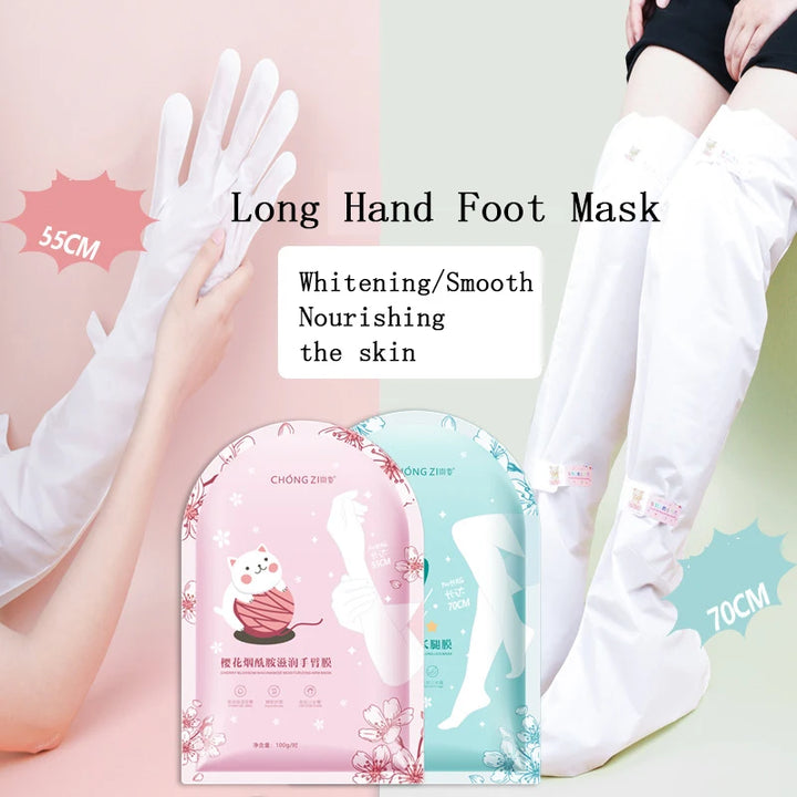 2pair 70cm Long Hand And Foot Mask Cherry Blossom Niacinamide Moisturizing Moisturizing Exfoliating Dead Skin Hand Foot Care