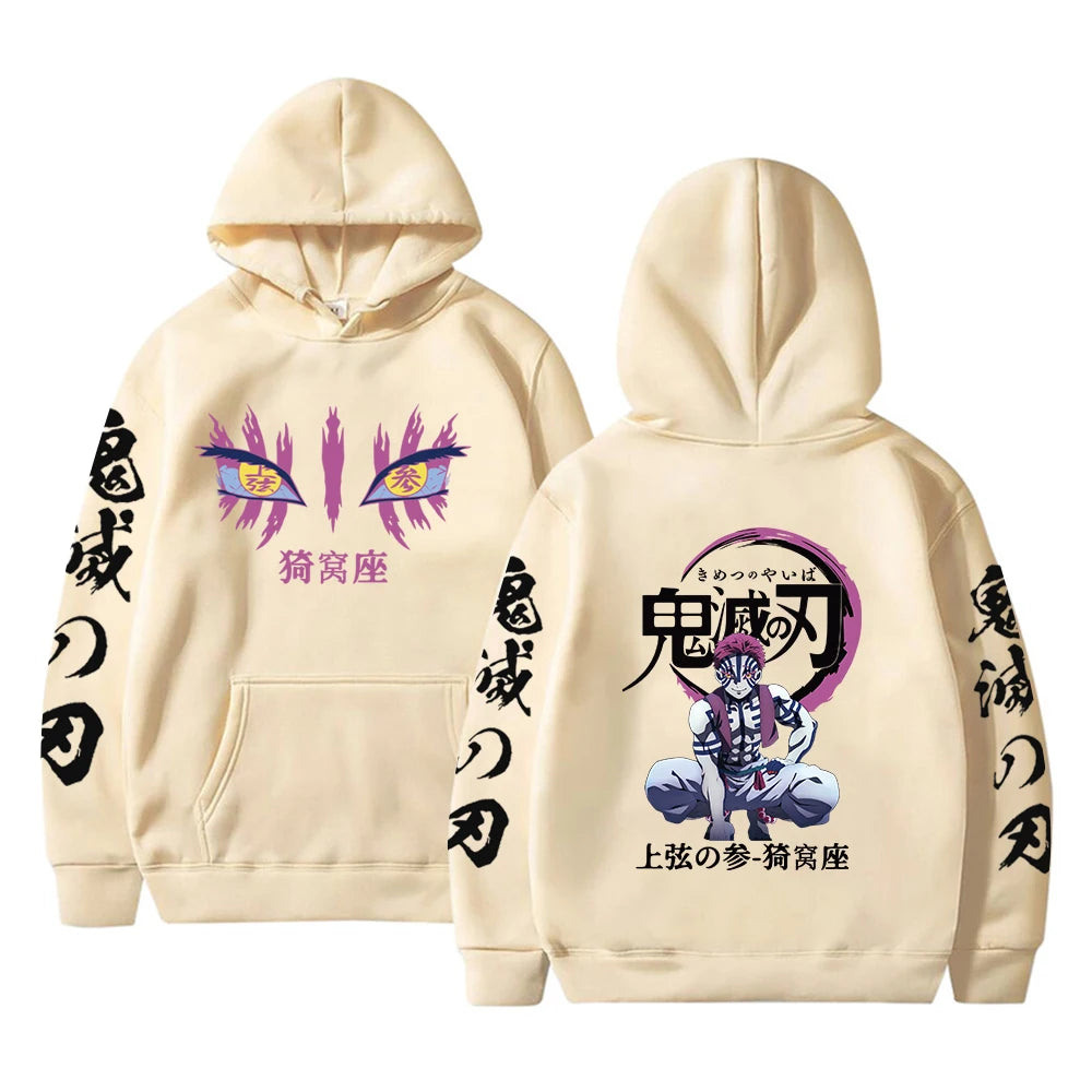 Japanese Anime Demon Slayer Hoodies for Men Akaza Manga Graphic Streetwear Pullover Hoody Long Sleeve Fleece Hooded Sweatshirt