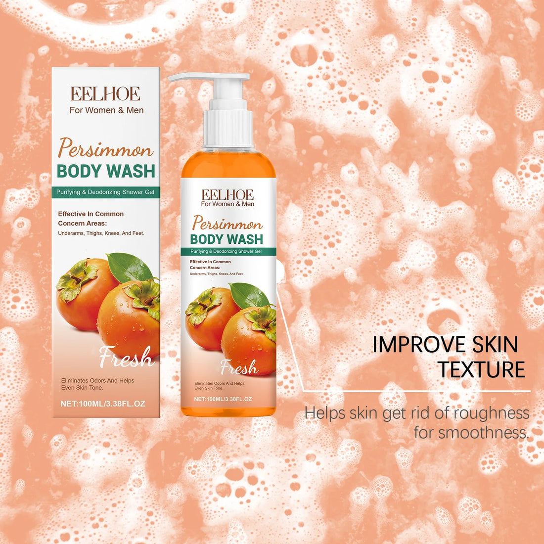 Persimmon Body Wash Eliminating Odor Exfoliating Long Lasting Moisturizing Refreshing Oil Control Smoothing Fragrance Shower Gel Halalzen