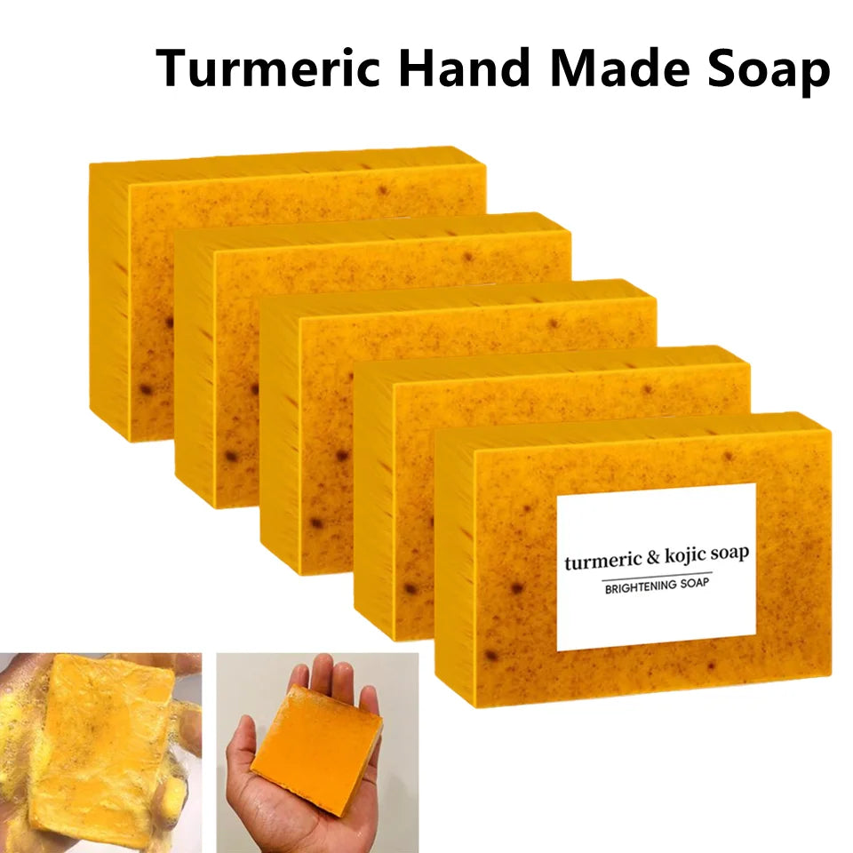 100g Turmeric Hand Made Soap, Lemon Kojic Acid Soap, Shower and Facial Soap Body Care 1/2/3/4/5Pcs