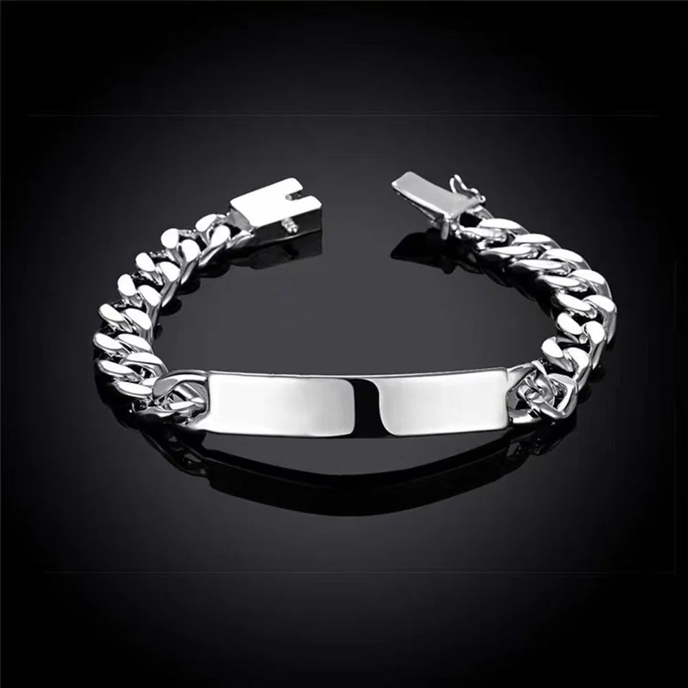 Engravable Name Bracelet Personalized Stainless Steel Mens ID Bracelets Free Engraving Laser Name Date Customize Gift for Father