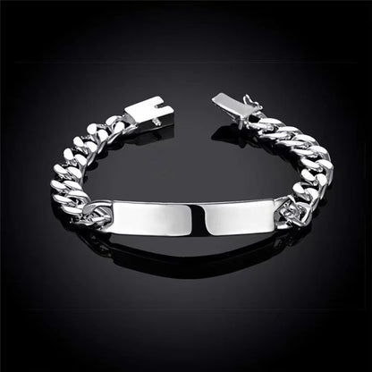 Engravable Name Bracelet Personalized Stainless Steel Mens ID Bracelets Free Engraving Laser Name Date Customize Gift for Father