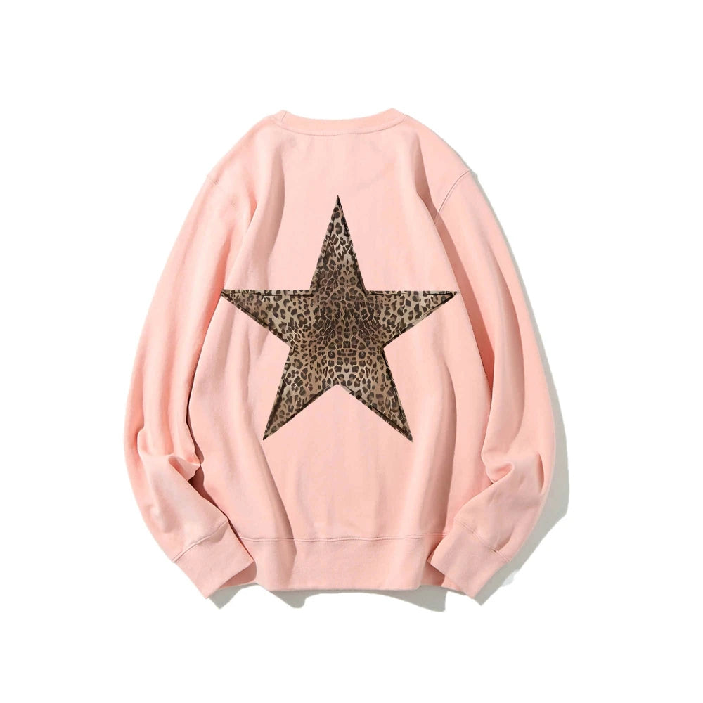 Leopard Star Graphic Sweatshirt Oversized Y2k Sweatshirt Cheetah Hoodie Streetwear Unisex Pullover Tops Autumn Female Clothing