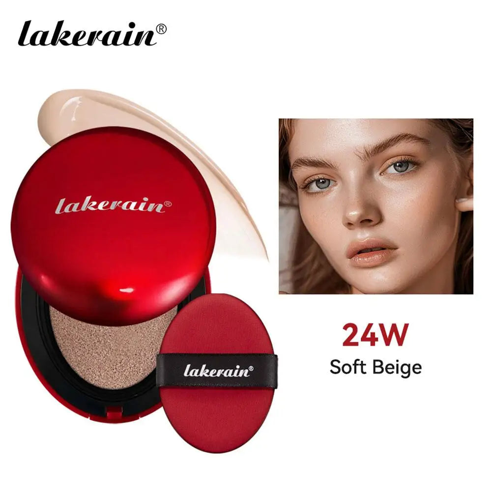 LAKERAIN 12 Color Air Cushion Foundation Red Shell Design Natural Coverage Formula Lightweight Breathable Makeup Base