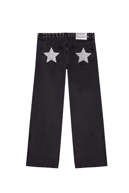 ONE DILEMMA Blue Five-Pointed Star High Waited Jeans Y2K Street Harajuku Baggy Jeans Women Clothing Casual Straight Denim Pants