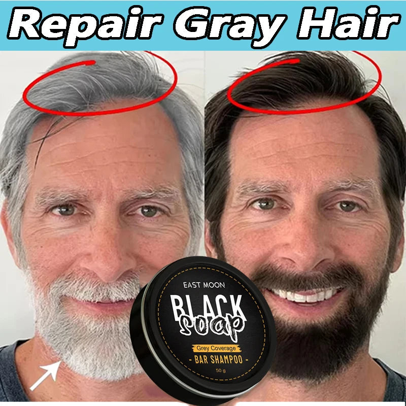 50G White Hair to Black Soap Restores Gray Beard Cleanses Hair Nourishes Black Hair Brightens Hair Men Women Shampoo Hair Care Halalzen