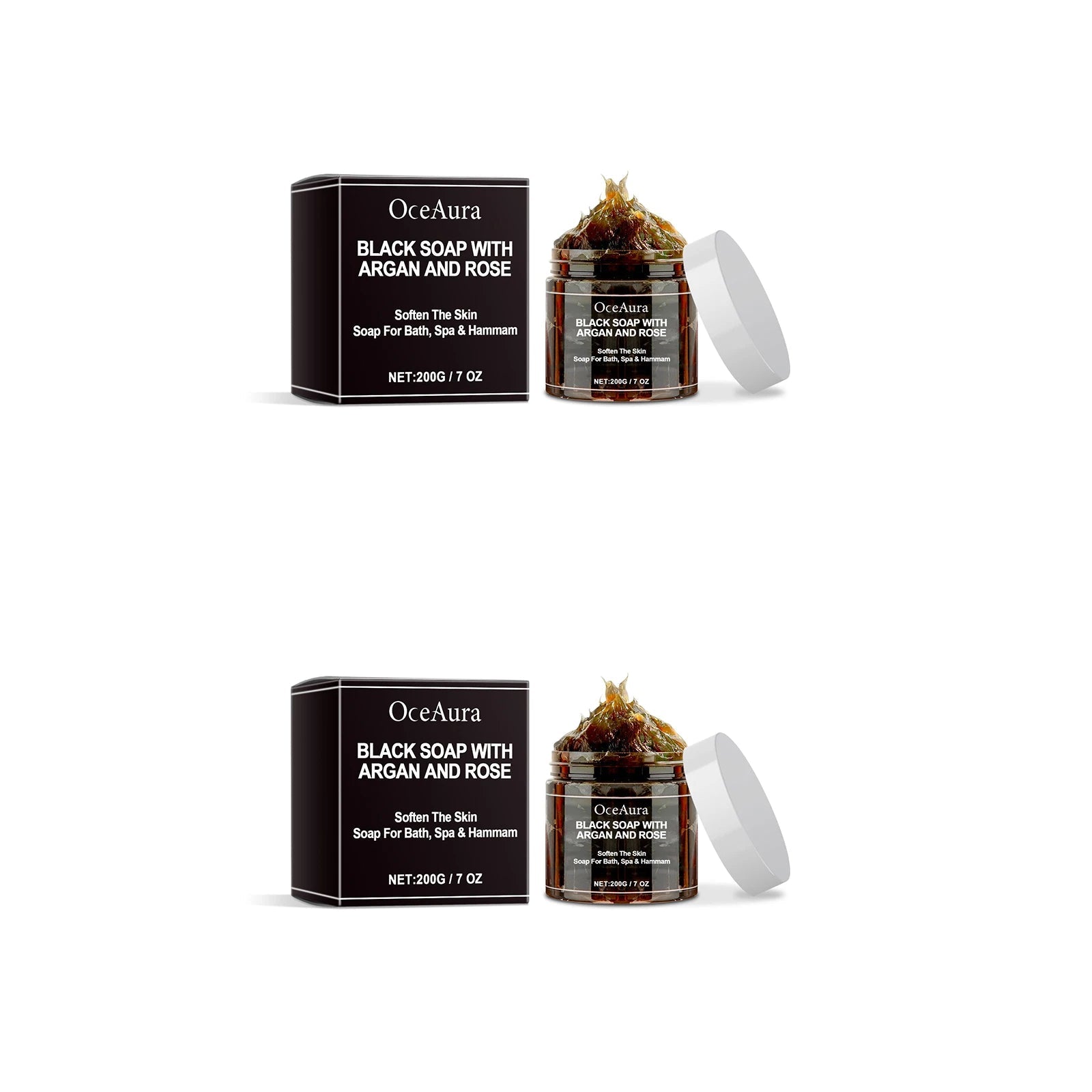 OCEAURA Black Soap With Argan And Rose lack Beldi Soap Ideal For Dead Skin Remover Body Scrub Purifying Deep Cleansing 200g/7 Oz Halalzen