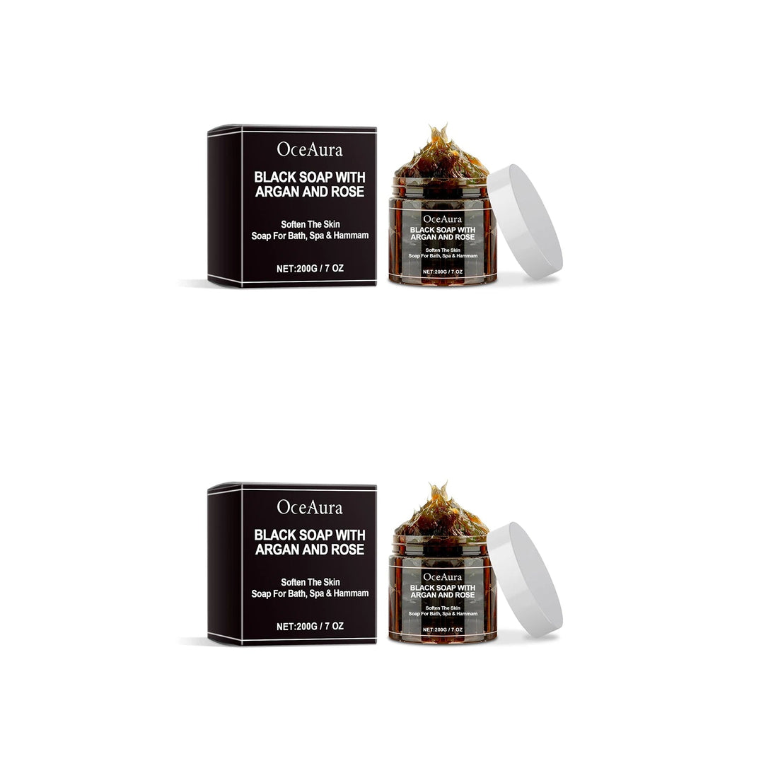 OCEAURA Black Soap With Argan And Rose lack Beldi Soap Ideal For Dead Skin Remover Body Scrub Purifying Deep Cleansing 200g/7 Oz Halalzen