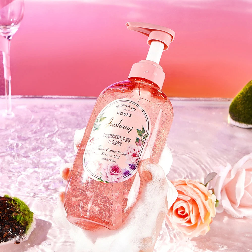 500ml Rose Extract Petal Essential Oil Shower Gel Deep Cleansing Long lasting Fragrance Moisturizing Aromatic Body Care Bath Halalzen