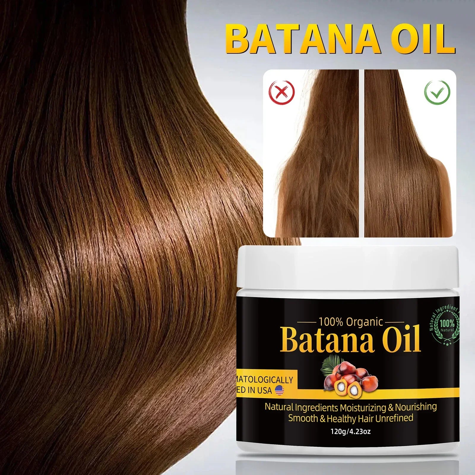 Batana Hair Oil Nourishes Scalp Moisturizes to Reduce Split Ends and Hair Loss Natural Botanical Hair Treatment Oil