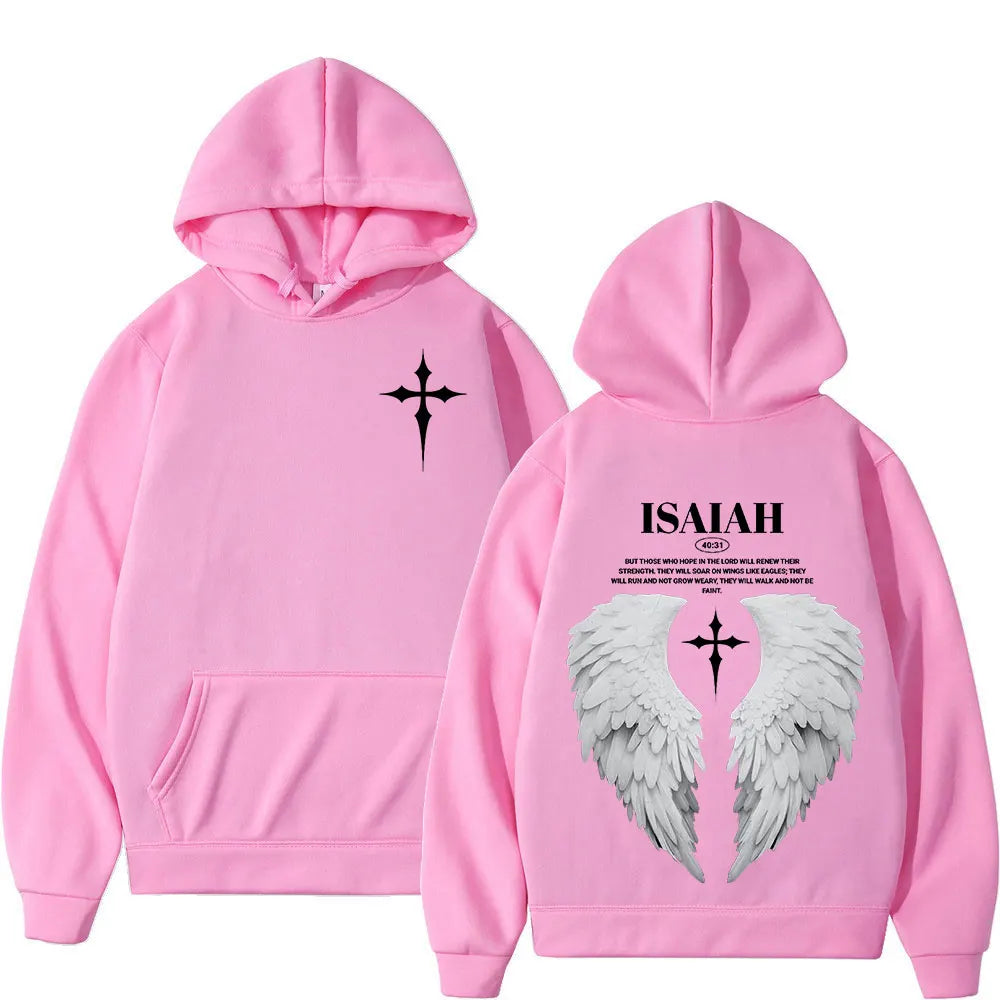 Aesthetic Christian Jesus Wing Bible Verse Hoodies Men Women Fashion Harajuku Oversized Sweatshirt Casual Loose Fleece Pullovers
