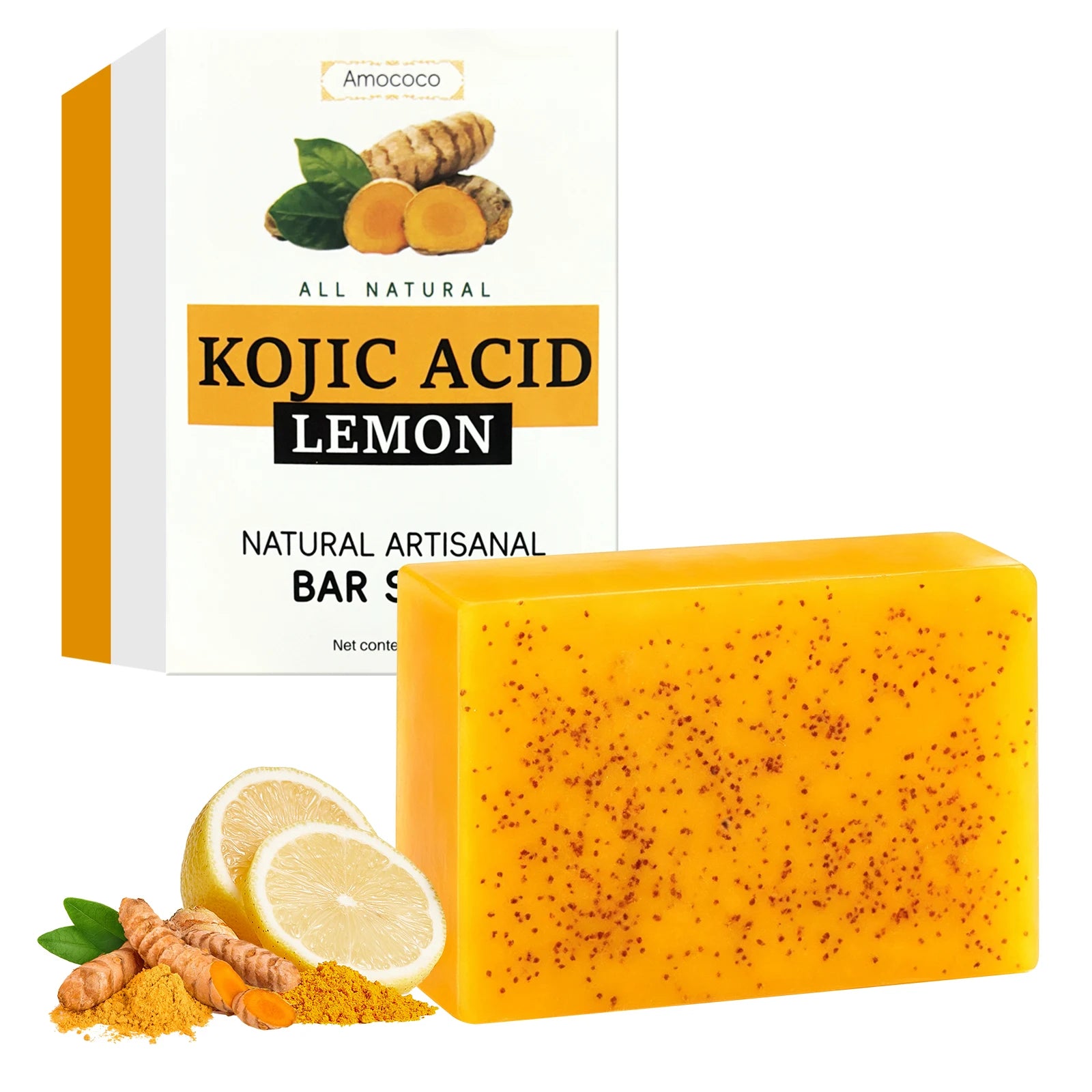 Amococo Turmeric Kojic Acid Soap 100g Deep Cleansing Bar Soap for Face and Hands Natural Skin Care Body Cleanser Daily Bath Soap