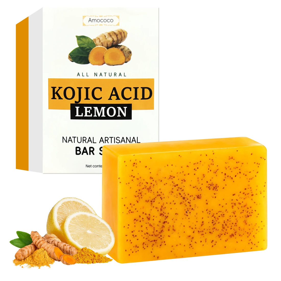Amococo Turmeric Kojic Acid Soap 100g Deep Cleansing Bar Soap for Face and Hands Natural Skin Care Body Cleanser Daily Bath Soap