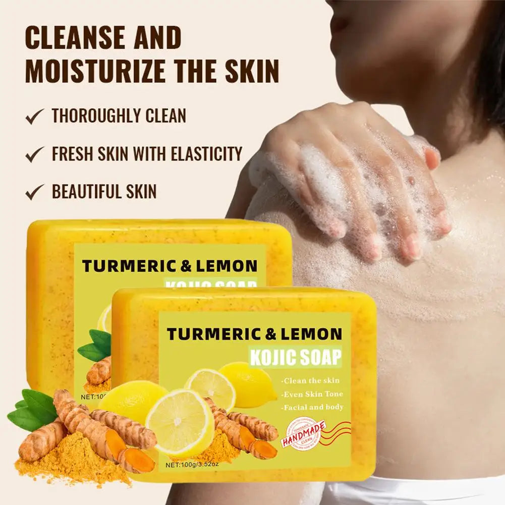 Turmeric Kojic Acid Lemon Soap Bar, Soap Bar Brighten Even Skin Vitamin E, Gentle Lemon Soap For Face,Body Wash Halalzen