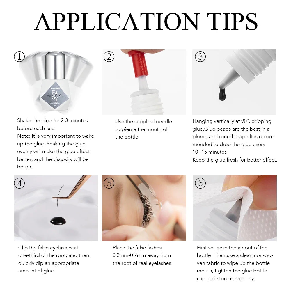 SUMFORMI 10PCS False Eyelash Extensions Glue 0.3S Fast Dry Waterproof Thin Lash Eyelashes Adhesive Bonder Wholesale Makeup Tools