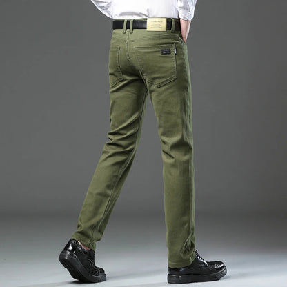 Large Size 42 44 Autumn 98% Cotton Men's Stretch Slim Jeans ArmyGreen Soft Comfortable Casual Straight Denim Pants Trousers