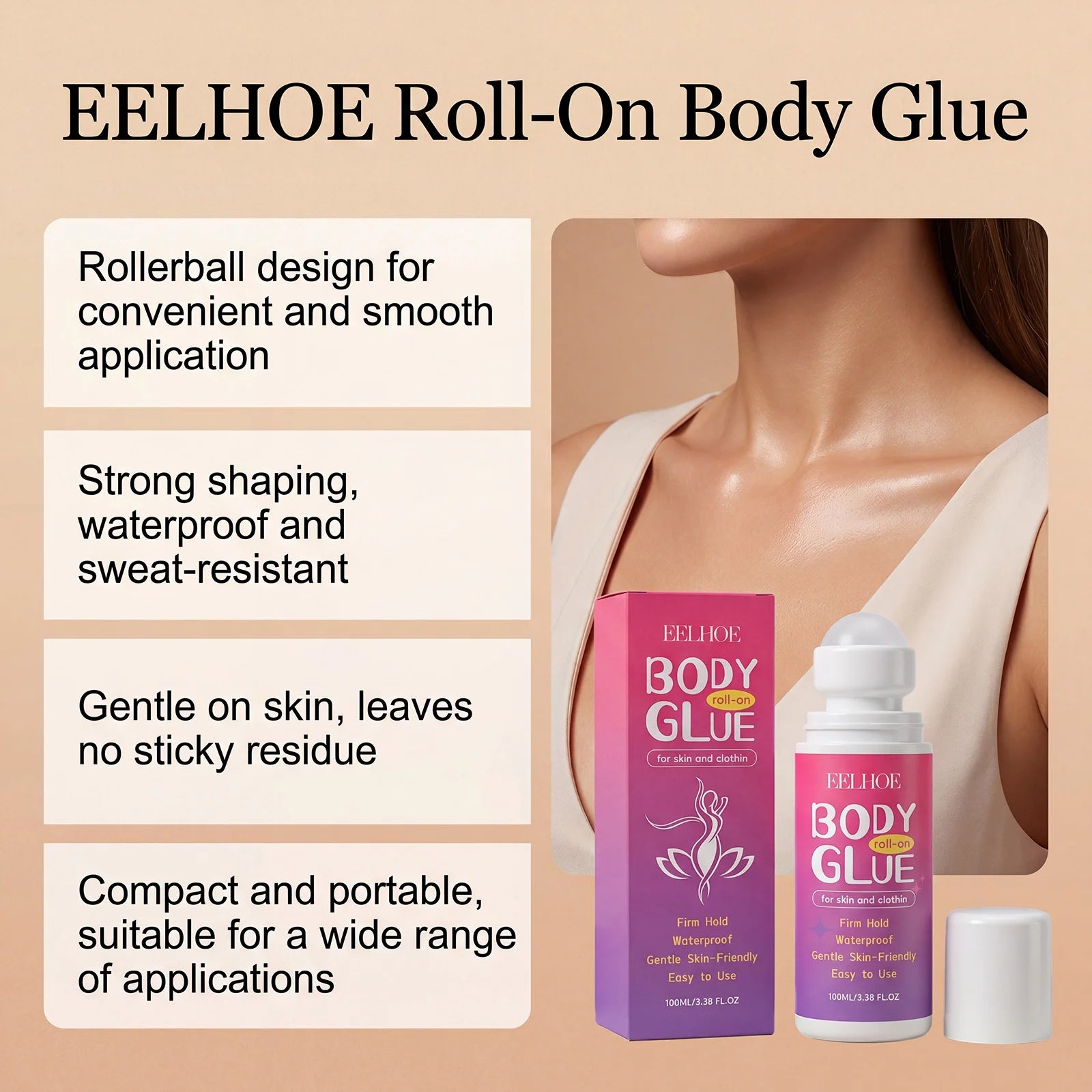 Body Roller Ball Glue, Gentle and Moisturizing, Smooth to Apply, Skin-Friendly and Comfortable, Refreshing on the Skin, Not Stic