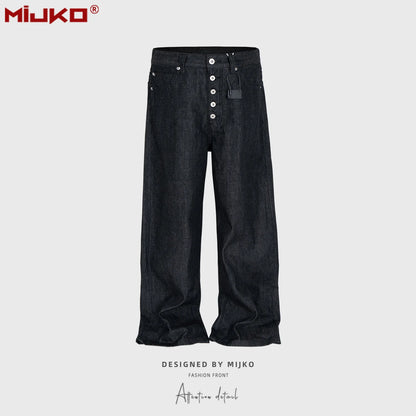 MIJKO High Street Cleanfit Drak Blue Jeans for Men and Women Straight Vintage Casual Denim Trousers ZJ089