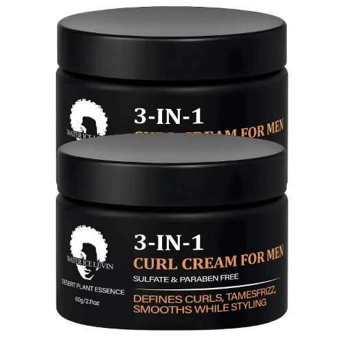 3-IN-1 Men’s Curl Cream: Sulfate/Paraben-Free, Desert Plant Essence, Defines Curls, Tames Frizz & Smooths While Styling Halalzen