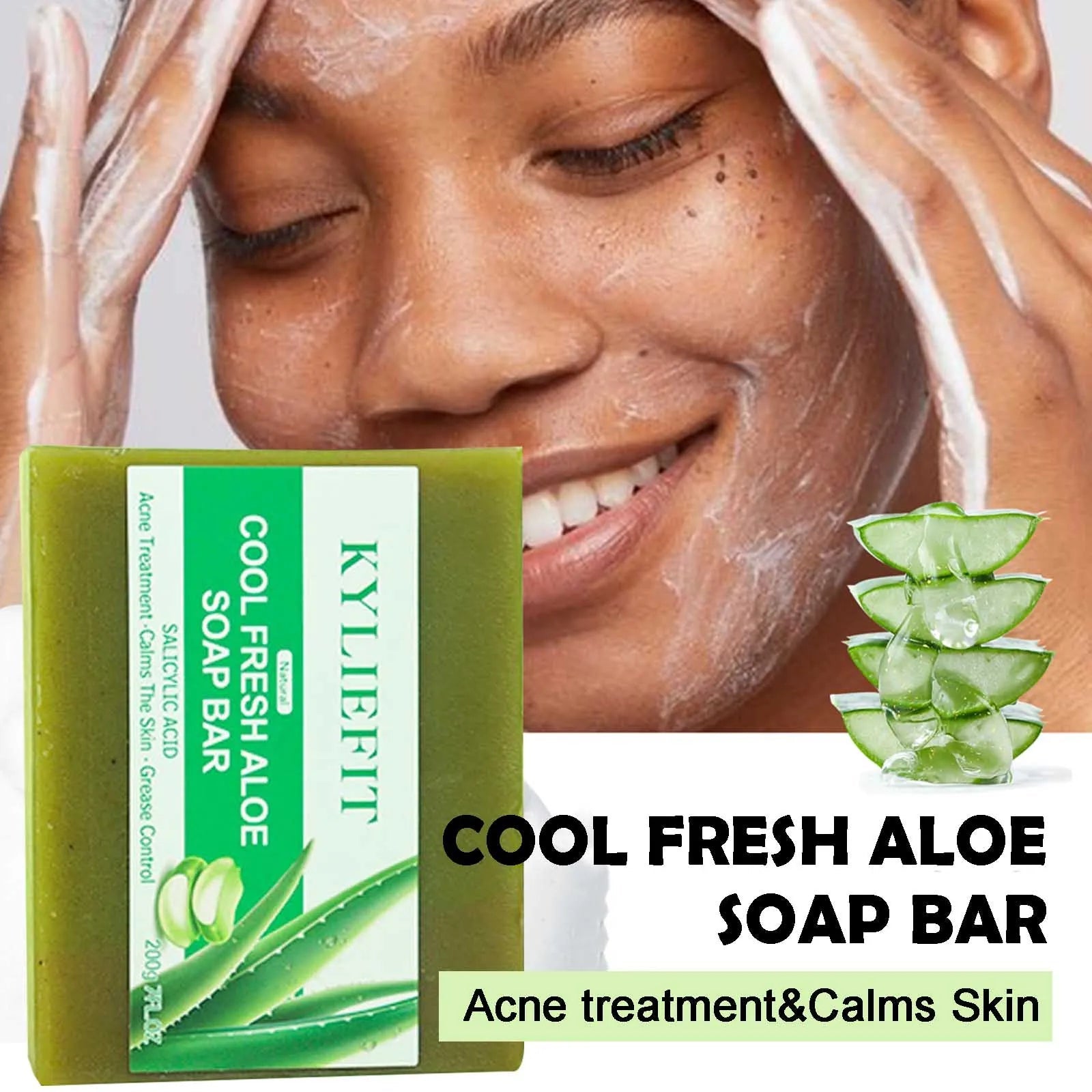 Aloe Brightening Soap Bar, Remove Dark Spots, Sun Spots, Acne, Oil Control, Clean Stains, Exfoliation, For Face and Body, 200g Halalzen