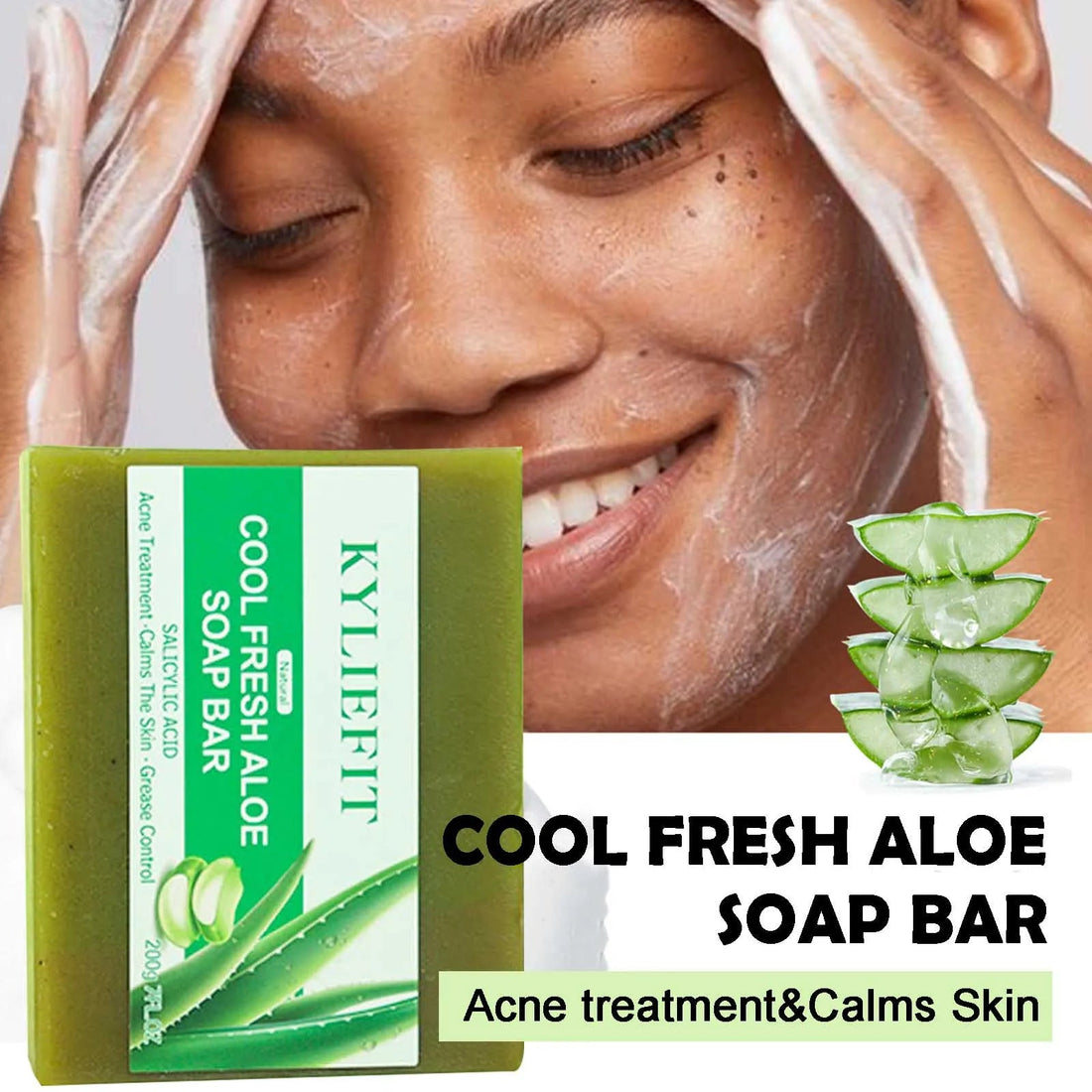 Aloe Brightening Soap Bar, Remove Dark Spots, Sun Spots, Acne, Oil Control, Clean Stains, Exfoliation, For Face and Body, 200g Halalzen