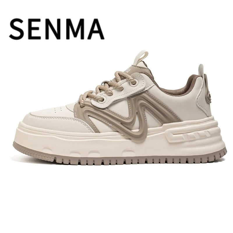 SENMA Comfortable Men's Shoes Street Fashion Art Board Shoes Thick Sole Low-Top Leather Casual Sneakers Tennis/Walking Sneakers