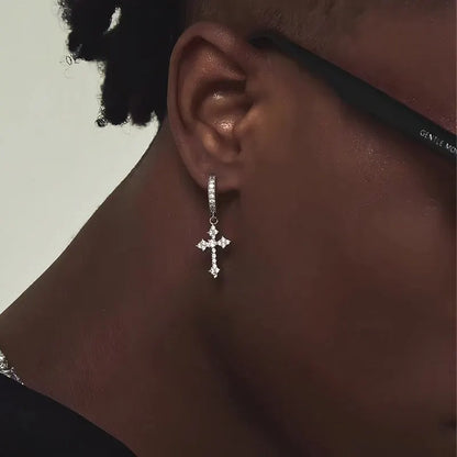 Classic Cross Point-Drill Crystal Replaceable Exquisite White Color Earrings For Women Men Hiphop Party Jewelry Gifts