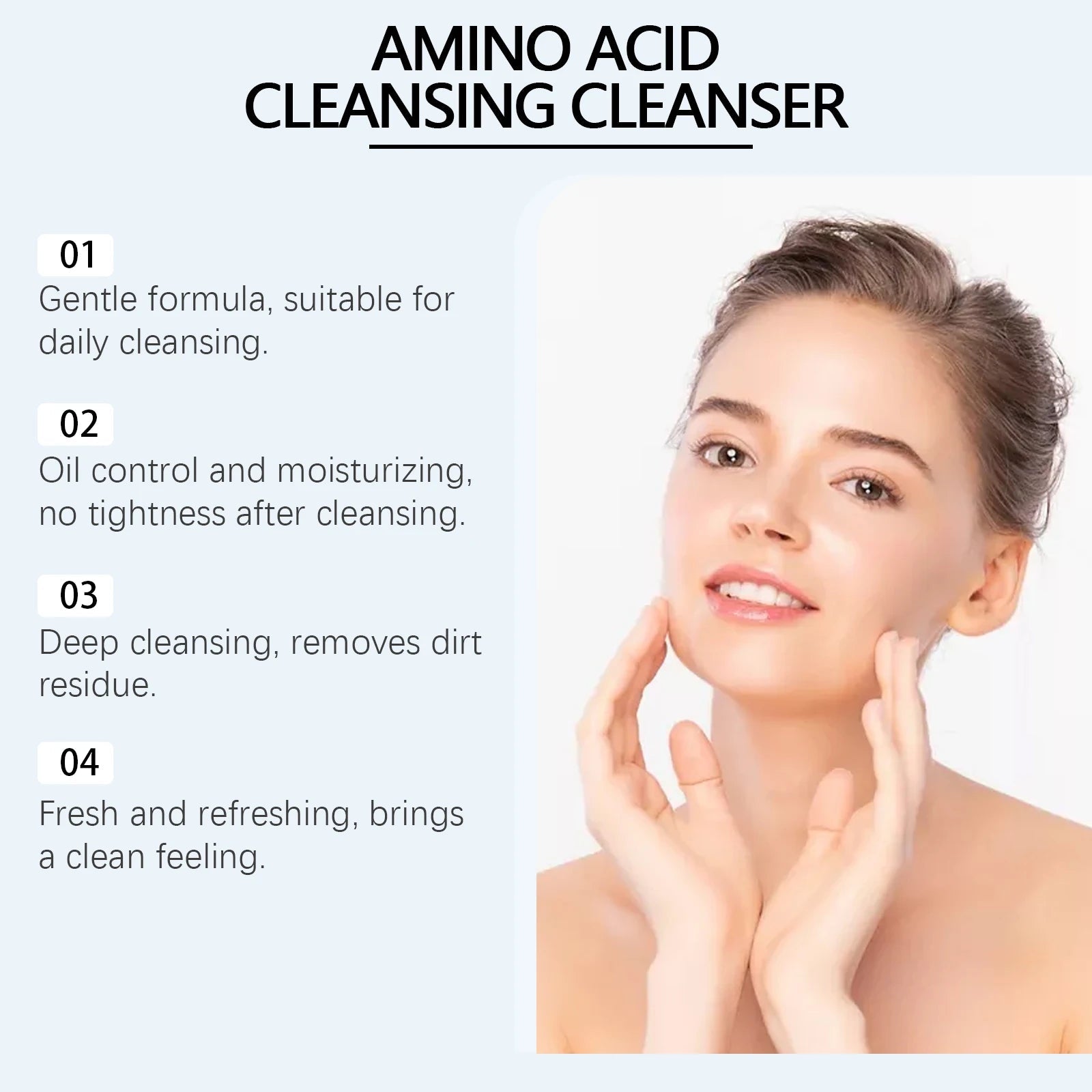 Amino Acid Face Cleanser Moisturizing Oil Control Acne Care Deep Cleaning Mites Removal Gentle Foam Cleanser For Sensitive Skin Halalzen