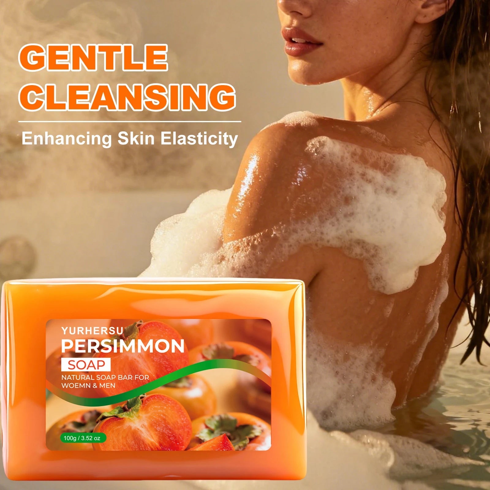 Handmade Persimmon Extract Soap Nourishing Hydrating Repair Damaged Skin Brighten Complexion Face Body Soap Bar Halalzen