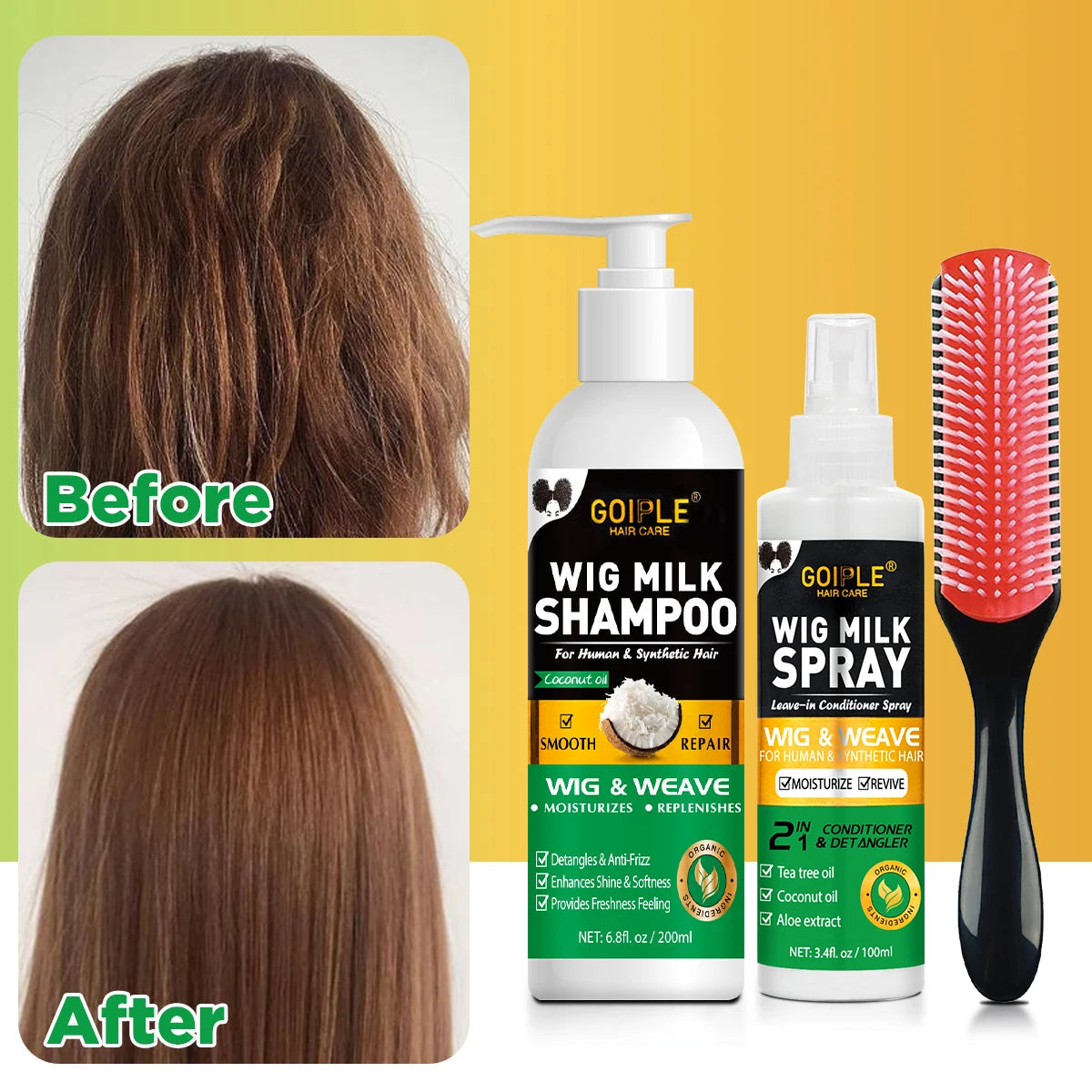 2 In 1 Wig Shampoo and Leave-in Conditioner Wig Care Solution Detangle Spray Anti-Frizz Moisturizes & Revitalizes Synthetic Wigs Halalzen