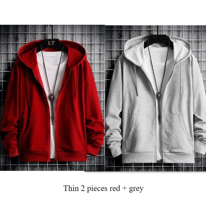 2025 Plush Lined Hoodie Men - Winter Thickened Zip Up Sweatshirt Youth Drop Shoulder Outerwear S-5XL College Style