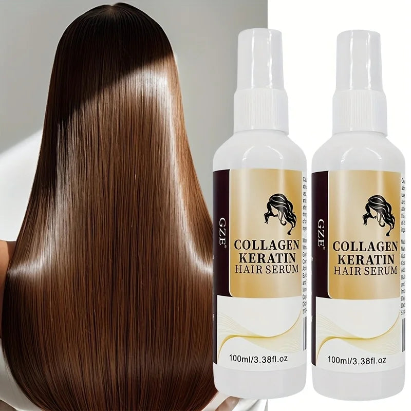 2 Pack GZE Collagen Keratin Hair Serum For Silky Hair Deep Conditioning Hydrating Repair Split Ends Anti-Breakage Halalzen