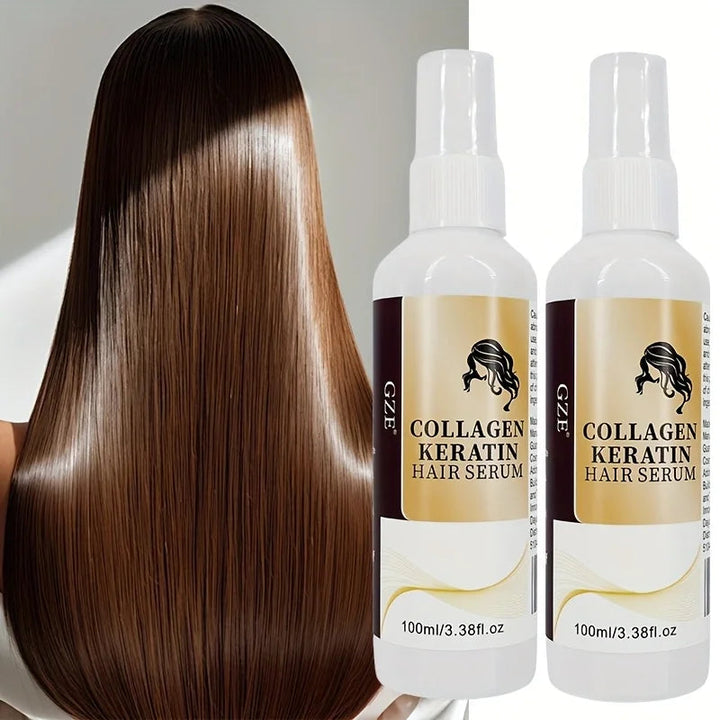 2 Pack GZE Collagen Keratin Hair Serum For Silky Hair Deep Conditioning Hydrating Repair Split Ends Anti-Breakage Halalzen