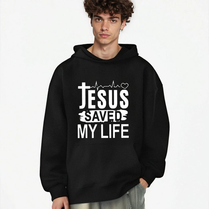 Jesus Saved My Life Graphic Hooded Sweatshirts Vintage Retro Y2K Fashion Style Autumn Winter Top Wearing Trendy Comfort Color