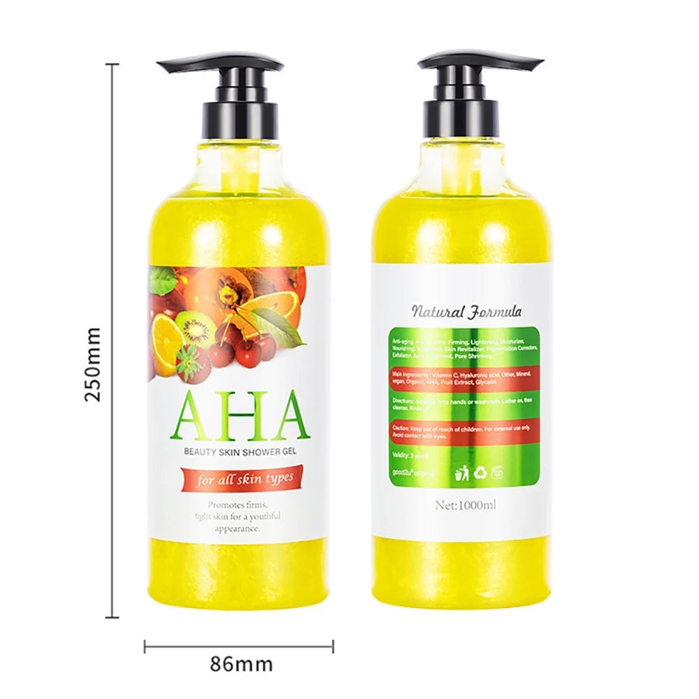 1000ml Kojic Acid Shower Gel Deep Cleansing Brighten Skin Body Wash Skin Whitening Exfoliator Body Care Moisturizing Skincare