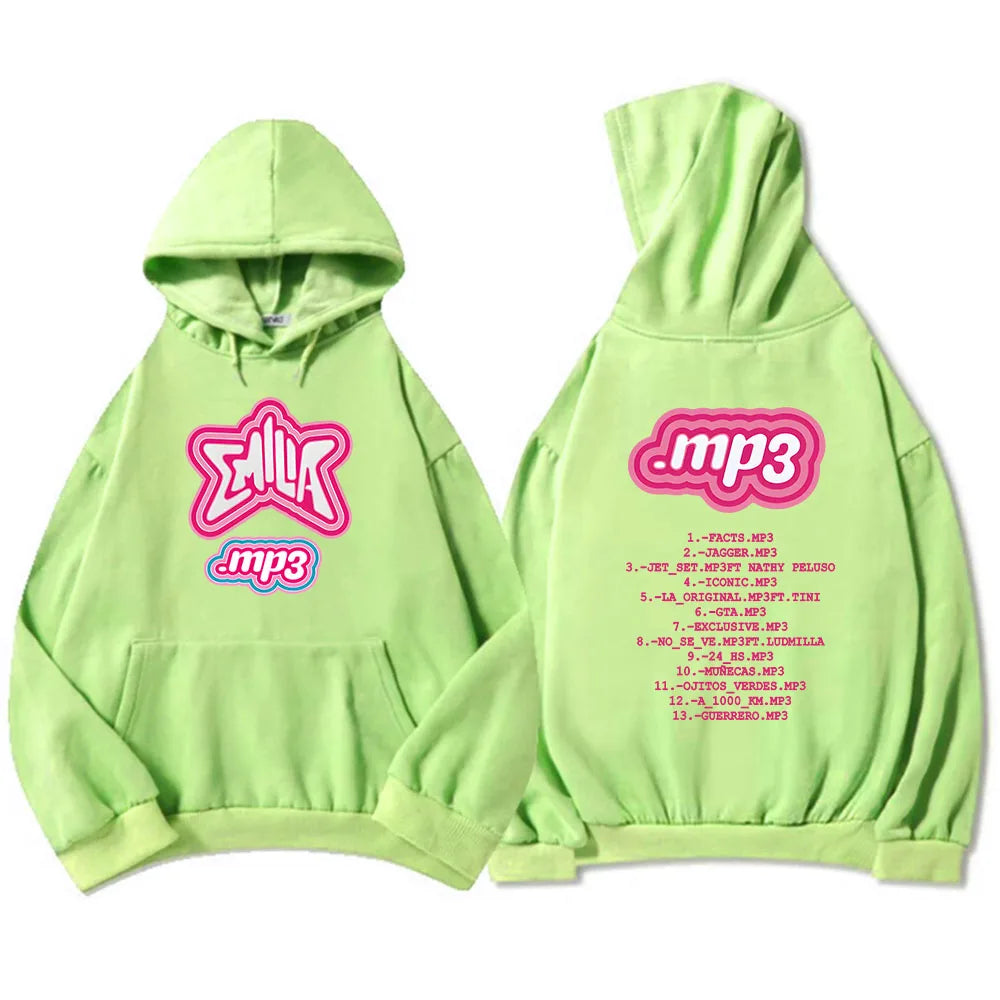 Men Clothes MP3 Emilia Mernes Hoodies Graphic Printing Sweatshirts Winter Casual Long Sleeve Sudaderas Pink Unisex Soft Hoodie