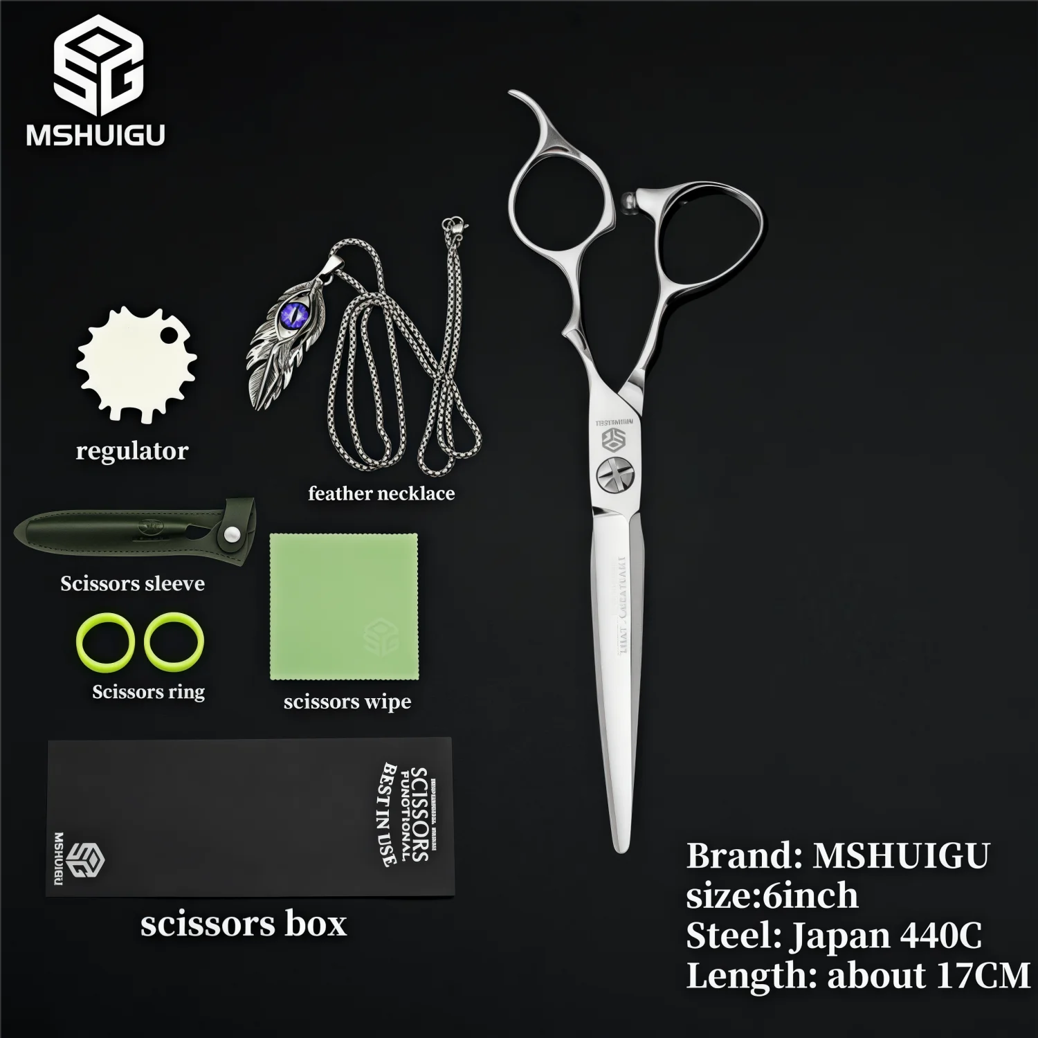 MSHUIGU 440C Professional Barber Scissors 6-7 Inch Laser Wire Serrated Blade Multi-Functional Thinning Hair Shears for Salon Too