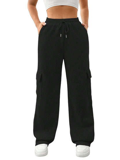Women Running Cargo Sweatpants Fall Straight Baggy Wide Leg Lounge Pants Casual Workout Joggers Pants with Pockets