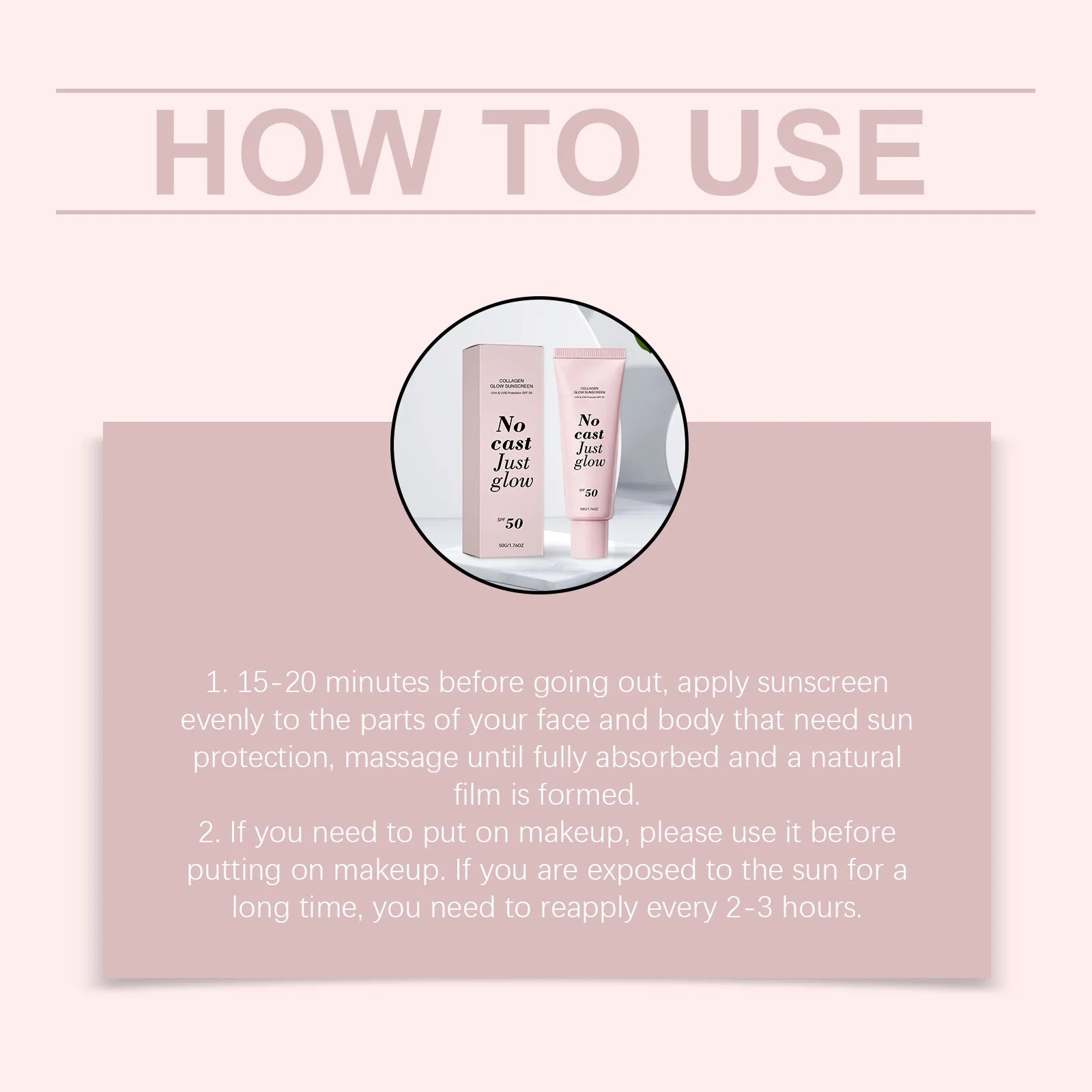 Collagen Glow Sunscreen SPF50 Broad Spectrum UVA UVB Protection No White Cast Lightweight Non Greasy Hydrating Sun Lotion For Se