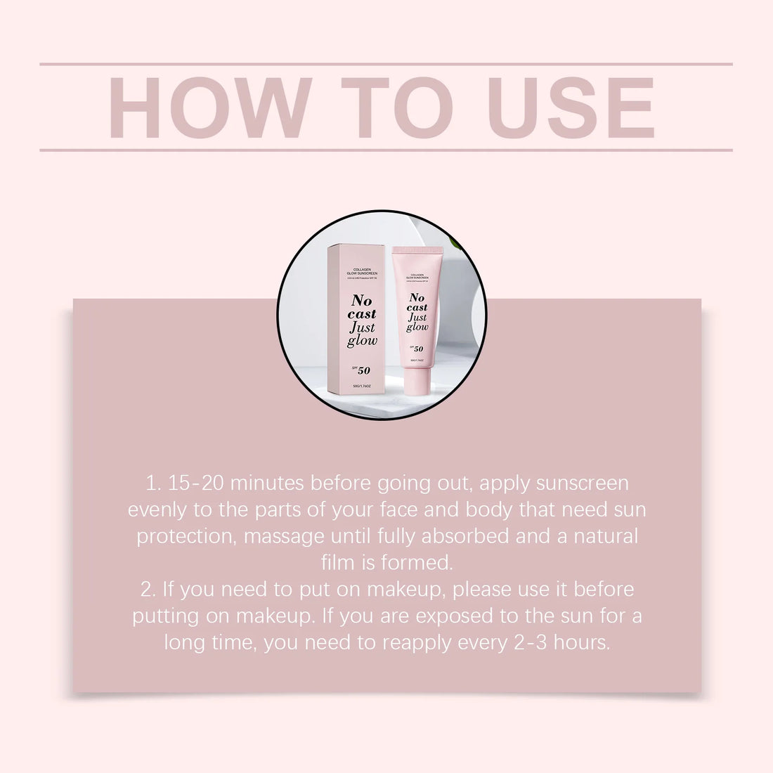 Collagen Glow Sunscreen SPF50 Broad Spectrum UVA UVB Protection No White Cast Lightweight Non Greasy Hydrating Sun Lotion For Se