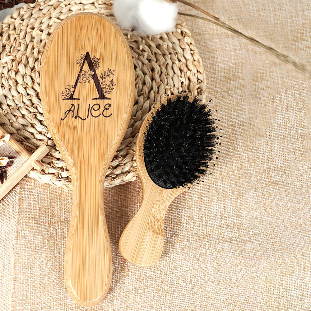 Custom Boar Bristle Natural Bamboo Hair Brush Air Cushion Hairbrush Detangling Scalp Massage Comb Salon Barber Styling Tools