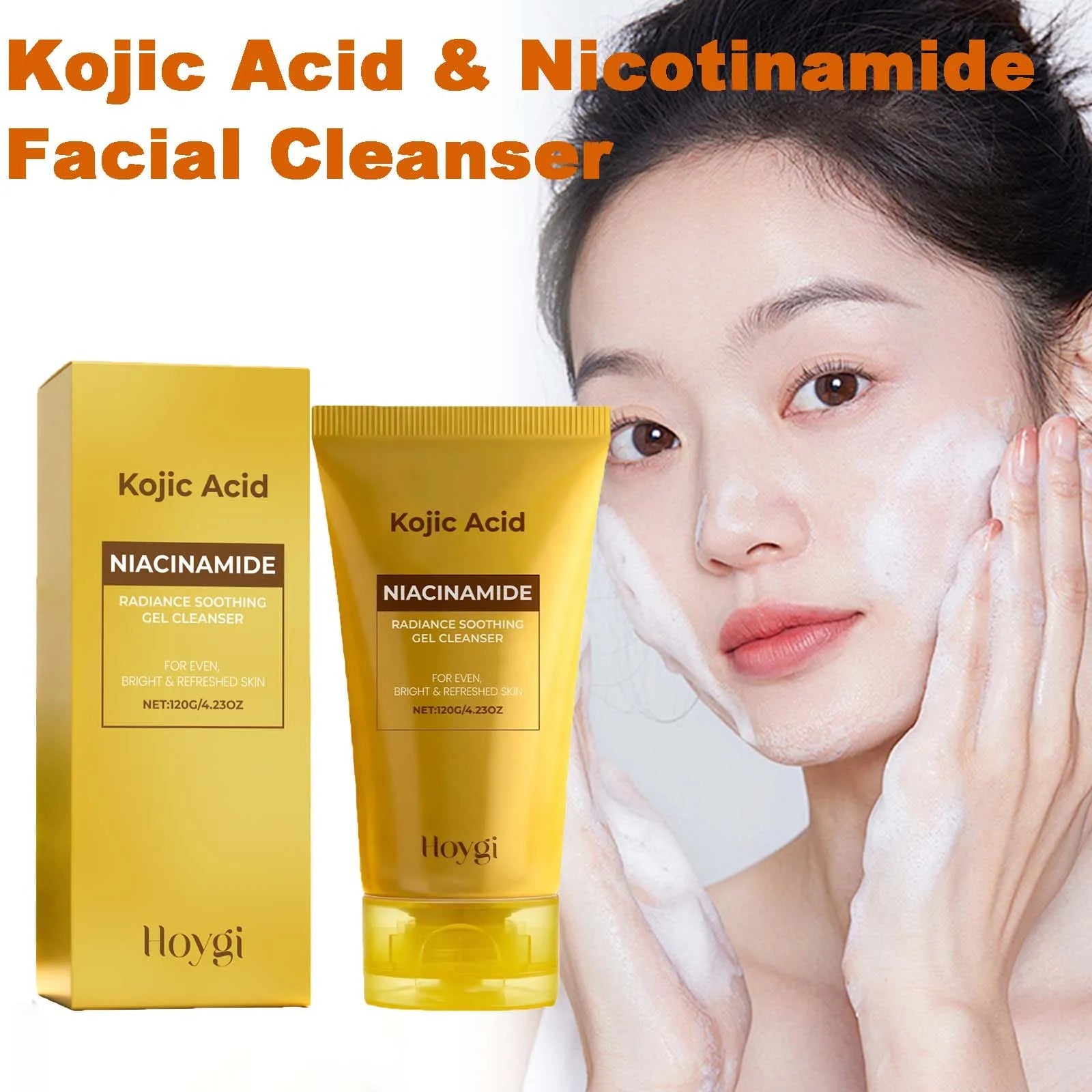Kojic Acid & Niacinamide Face Wash Brightening Facial Cleanser for Dark Spots & Glowing Skin Evens Skin Tone Acne Scar Care Halalzen
