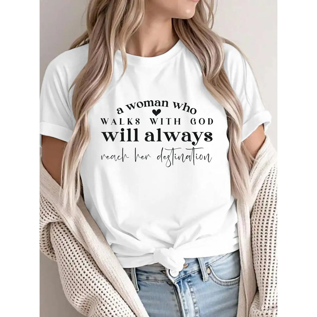 Inspirational Christian T-Shirt, A Woman Who Walks With God Print, Faith Based Quote Tee, Motivational Religious Shirt for Her