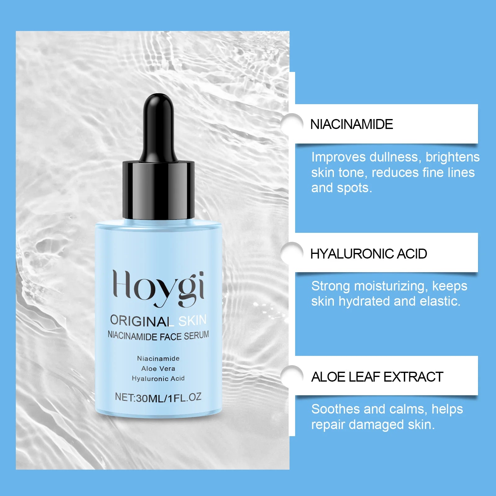 Ship From US Niacinamide Face Serum 30ml Anti Wrinkle Serum Aloe Vera Hydrating Brightening Skin Care For Women Sensitive Skin Dropper Bottle